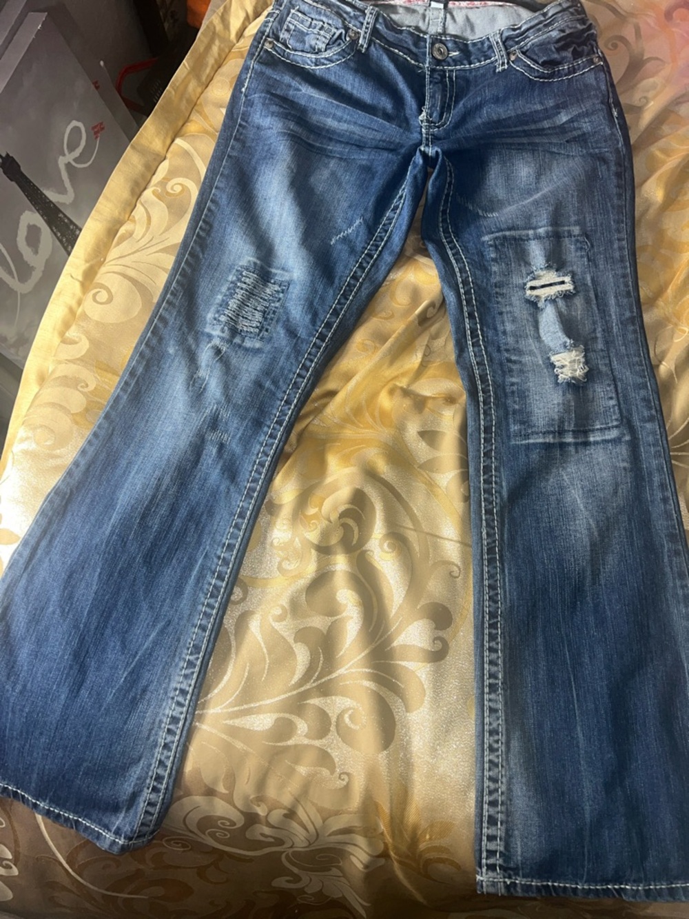 Amethyst Jeans Women's Blue Distressed Flare Jeans